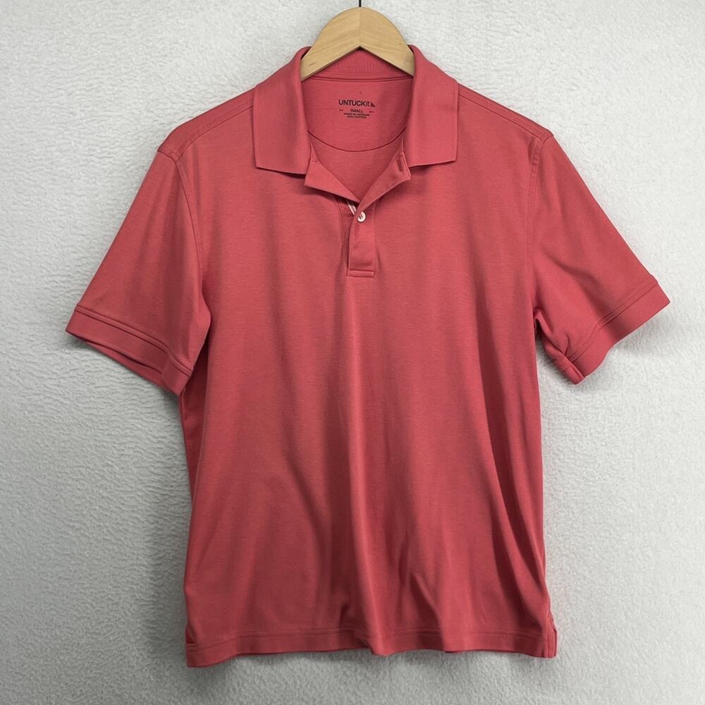 UNTUCKIT Shirt Mens S Damaschino Polo Golf Wrinkle Free Short Sleeve Cotton Pink